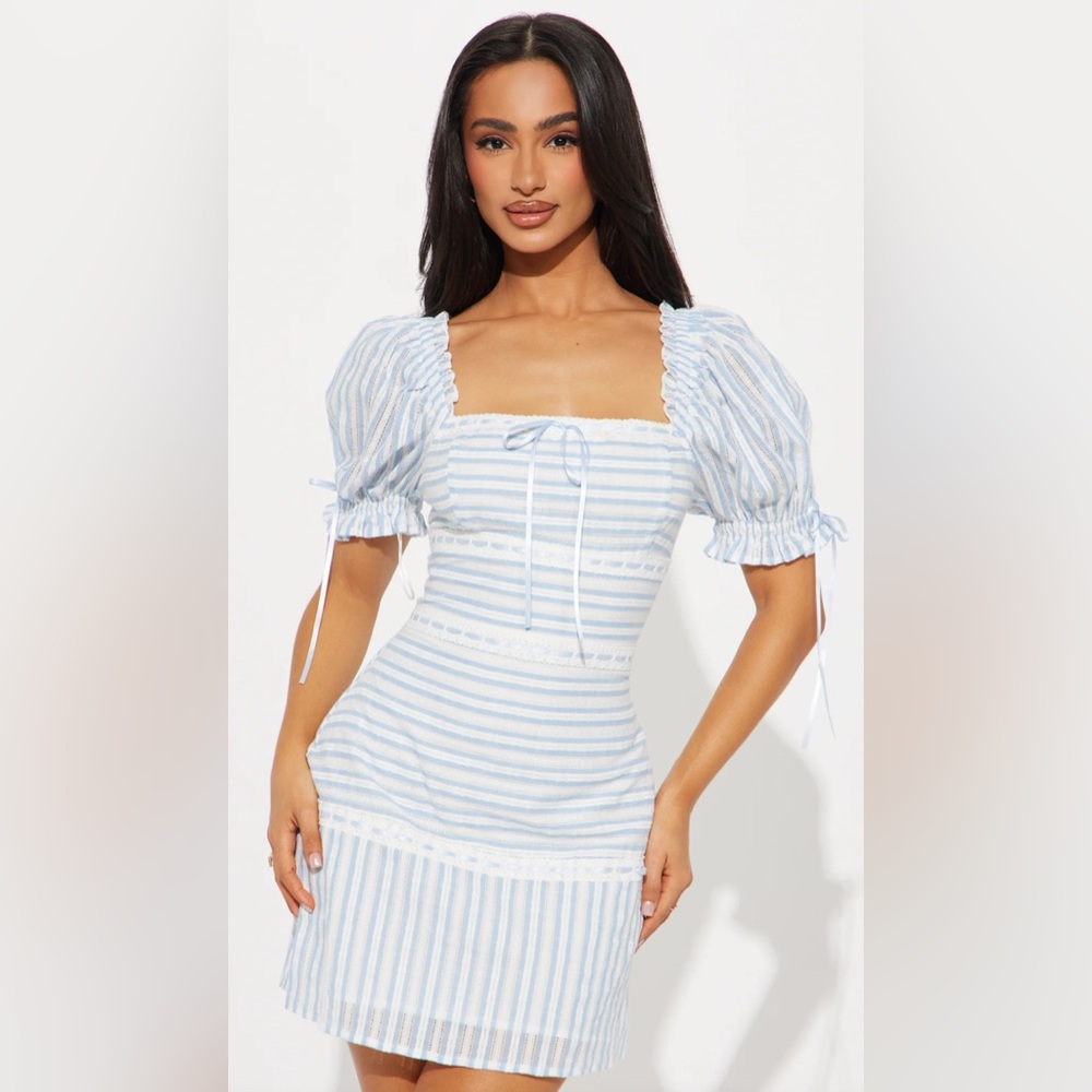 Fashion Nova Light Blue and White Striped Dress